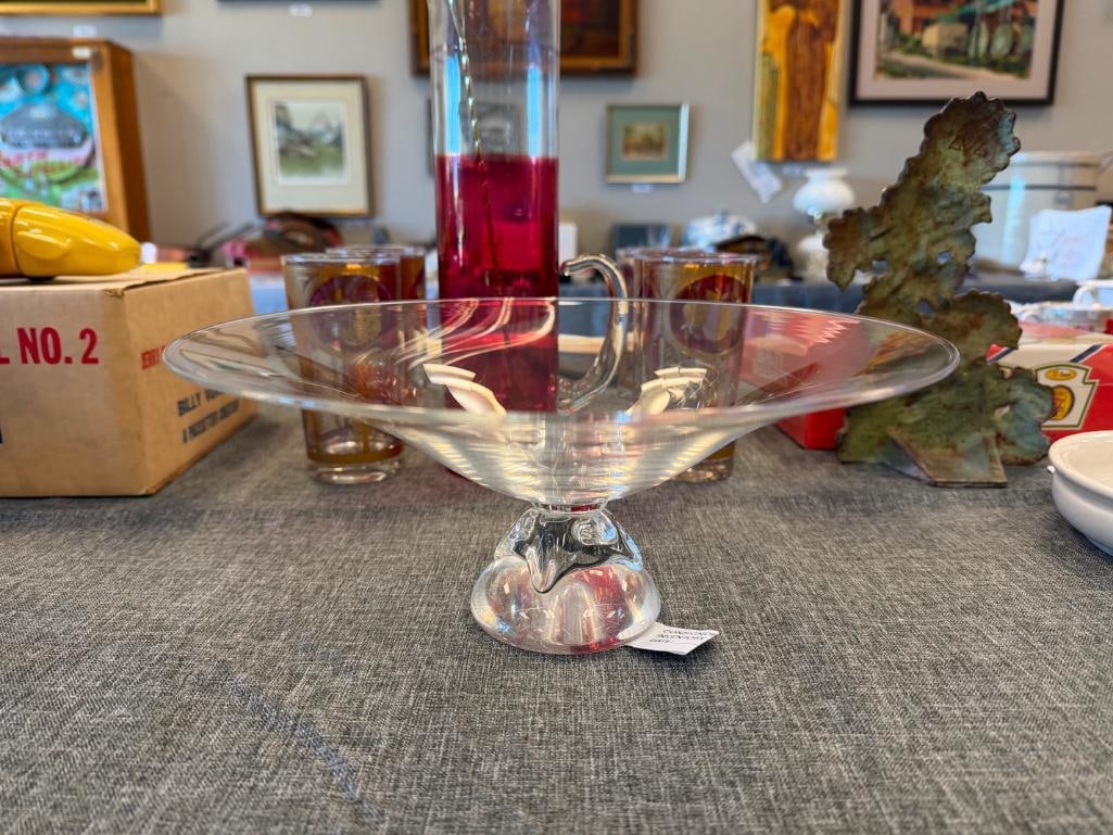 VINTAGE STEUBEN CRYSTAL FOOTED COMPOTE - 2
