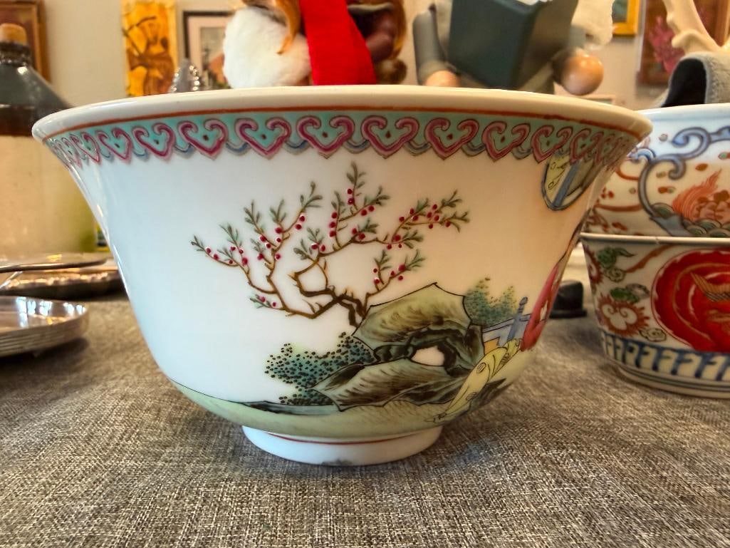 20TH CENTURY CHINESE PORCELAIN HAND DECORATED BOWL INCLUDES BOWL WITH QIANLONG MARK - 6