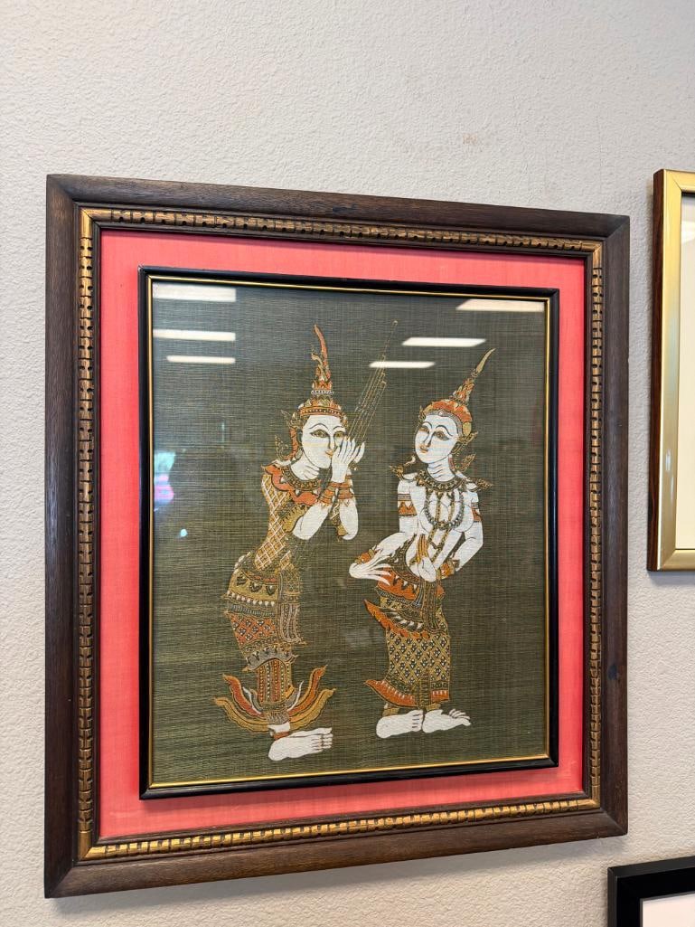 VINTAGE THAI TEMPLE RUBBING ART ON SILK KINNARA MYTHICAL CREATURES FROM BUDDHIST MYTHOLOGY - 3