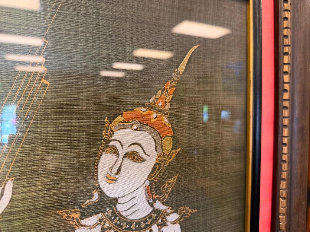 VINTAGE THAI TEMPLE RUBBING ART ON SILK KINNARA MYTHICAL CREATURES FROM BUDDHIST MYTHOLOGY - 5