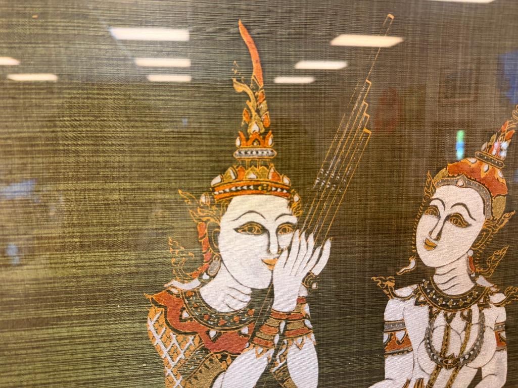 VINTAGE THAI TEMPLE RUBBING ART ON SILK KINNARA MYTHICAL CREATURES FROM BUDDHIST MYTHOLOGY - 6