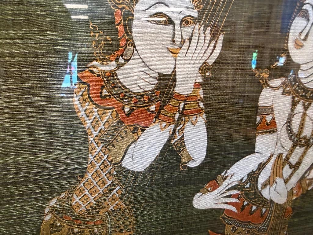 VINTAGE THAI TEMPLE RUBBING ART ON SILK KINNARA MYTHICAL CREATURES FROM BUDDHIST MYTHOLOGY - 7