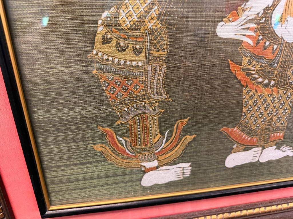 VINTAGE THAI TEMPLE RUBBING ART ON SILK KINNARA MYTHICAL CREATURES FROM BUDDHIST MYTHOLOGY - 8