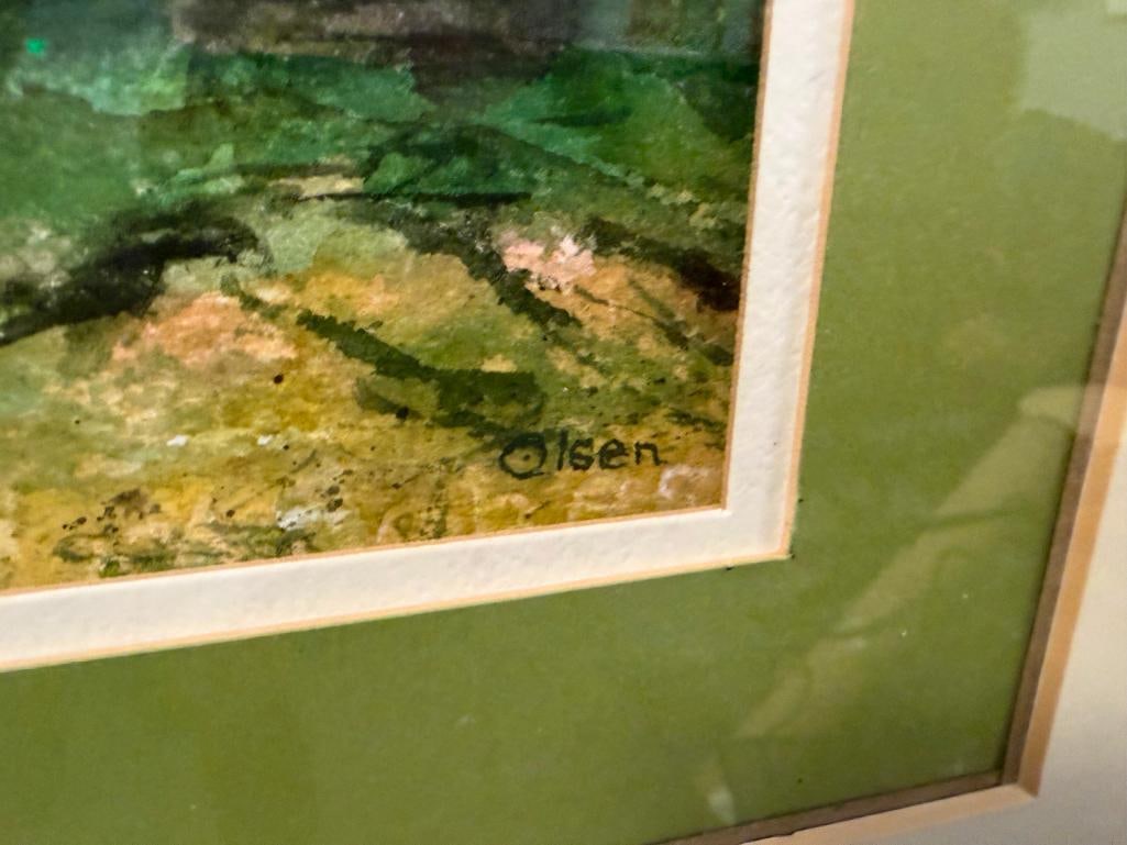 OLSEN SINGED ORIGINAL WATERCOLOR ON PAPER LANDSCAPE PAINTING - 5