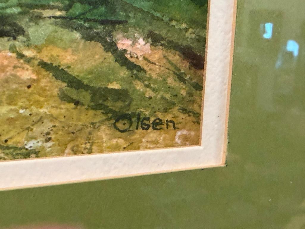 OLSEN SINGED ORIGINAL WATERCOLOR ON PAPER LANDSCAPE PAINTING - 6