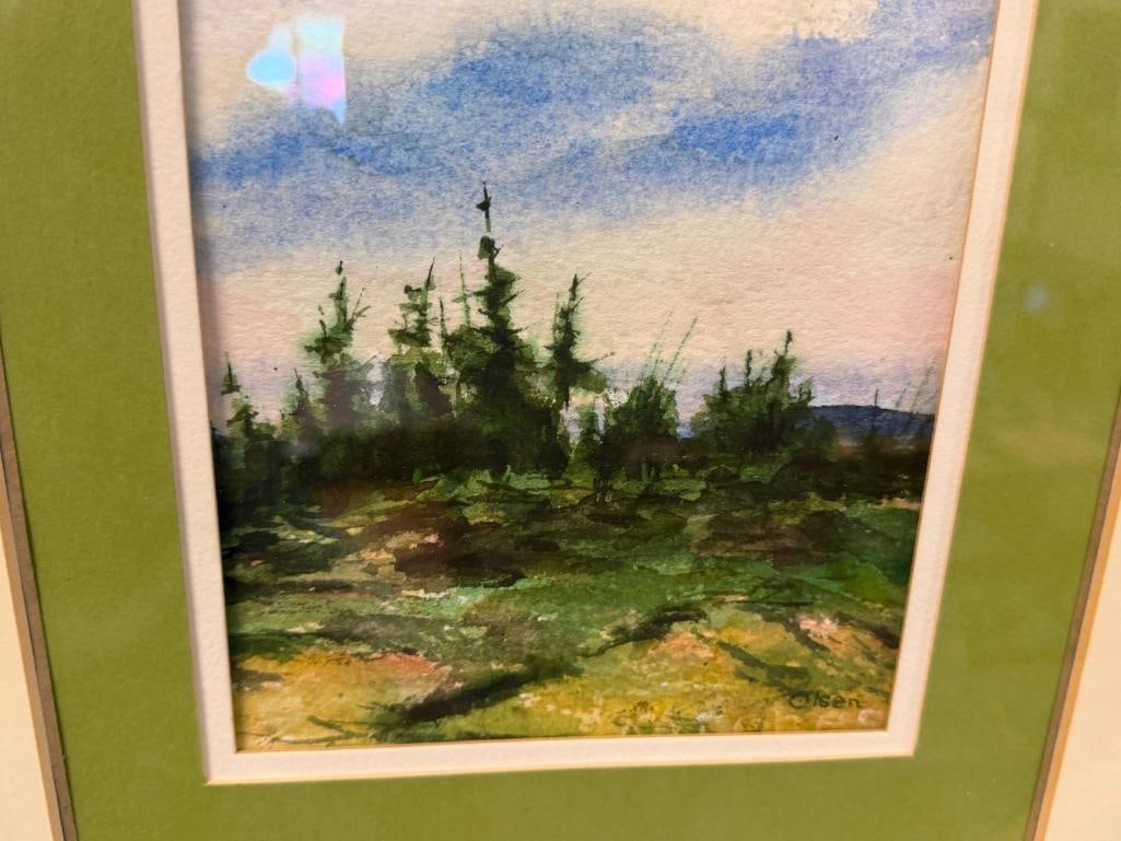 OLSEN SINGED ORIGINAL WATERCOLOR ON PAPER LANDSCAPE PAINTING - 8