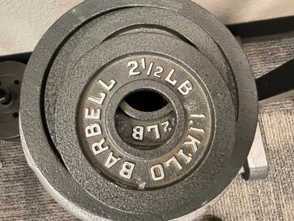 CAST IRON OLYMPIC WEIGHT LIFTING PLATES (2) 2 1/2 LBS, (2) 5 LBS, (2) 25 LBS, (4) 35 LBS, (2) 45 ... - 4