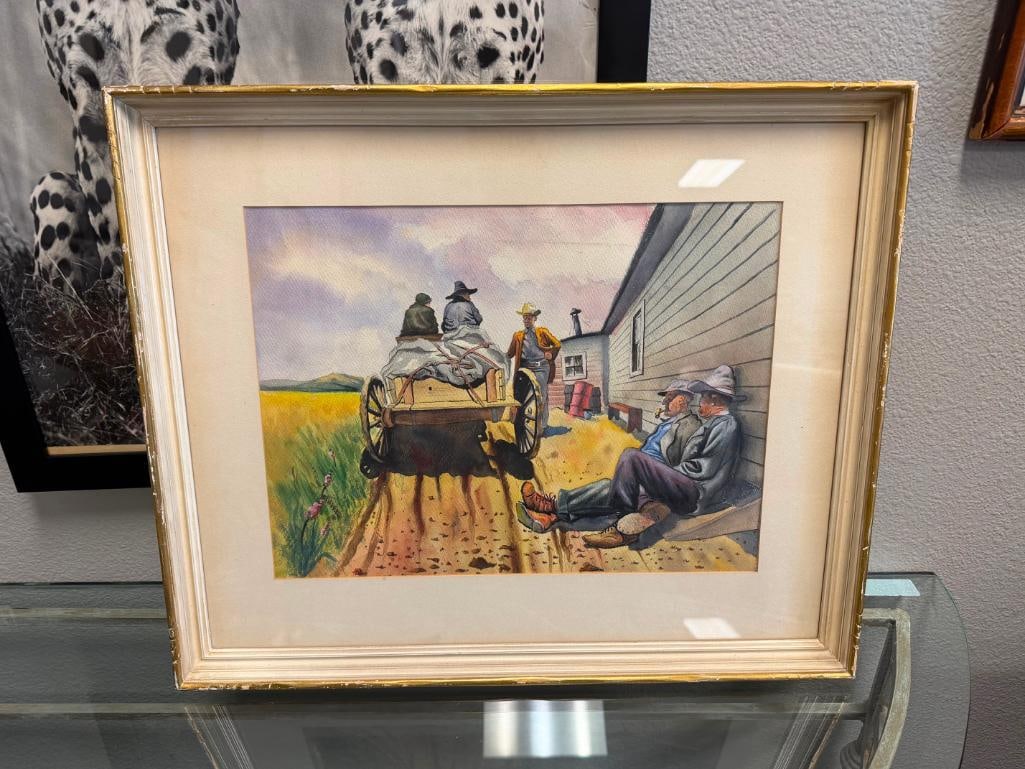 MID-CENTURY WESTERN ORIGINAL WATERCOLOR PAINTING ON PAPER DATED 08/48 - 2