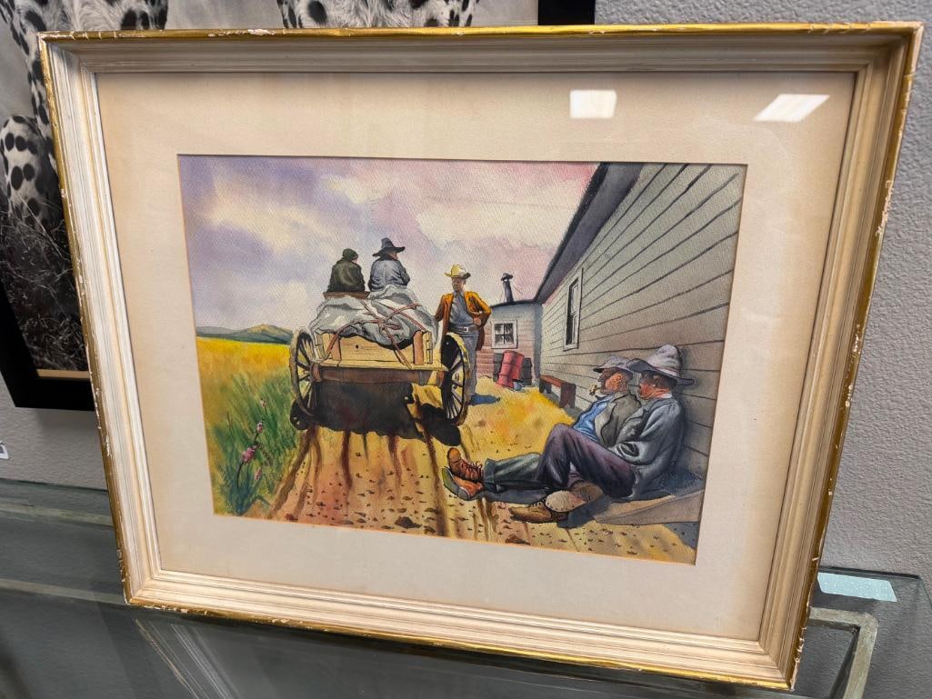MID-CENTURY WESTERN ORIGINAL WATERCOLOR PAINTING ON PAPER DATED 08/48 - 3