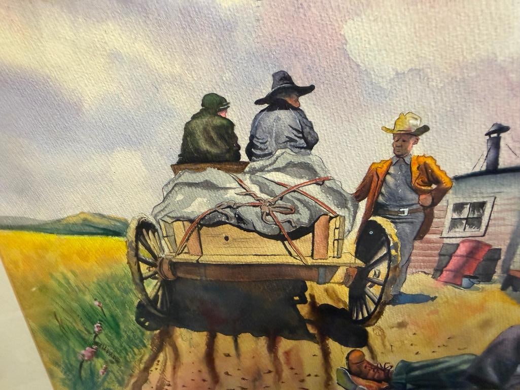 MID-CENTURY WESTERN ORIGINAL WATERCOLOR PAINTING ON PAPER DATED 08/48 - 5
