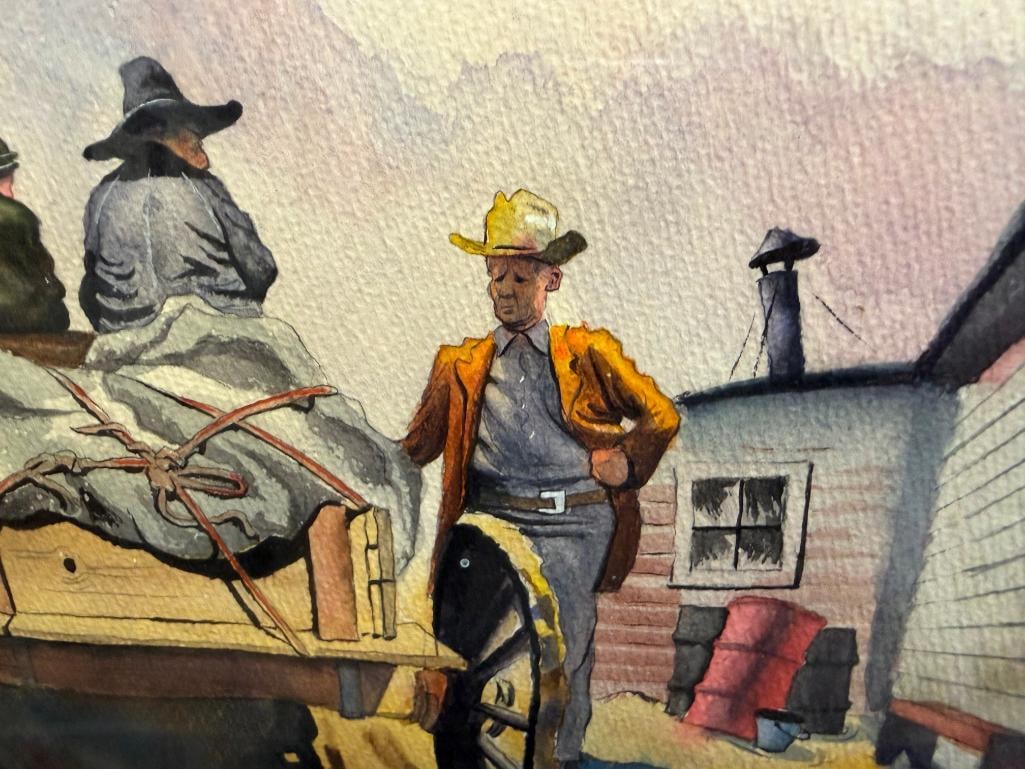 MID-CENTURY WESTERN ORIGINAL WATERCOLOR PAINTING ON PAPER DATED 08/48 - 6