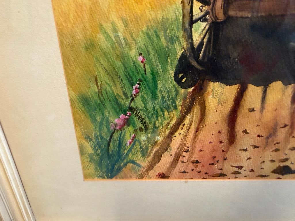 MID-CENTURY WESTERN ORIGINAL WATERCOLOR PAINTING ON PAPER DATED 08/48 - 7