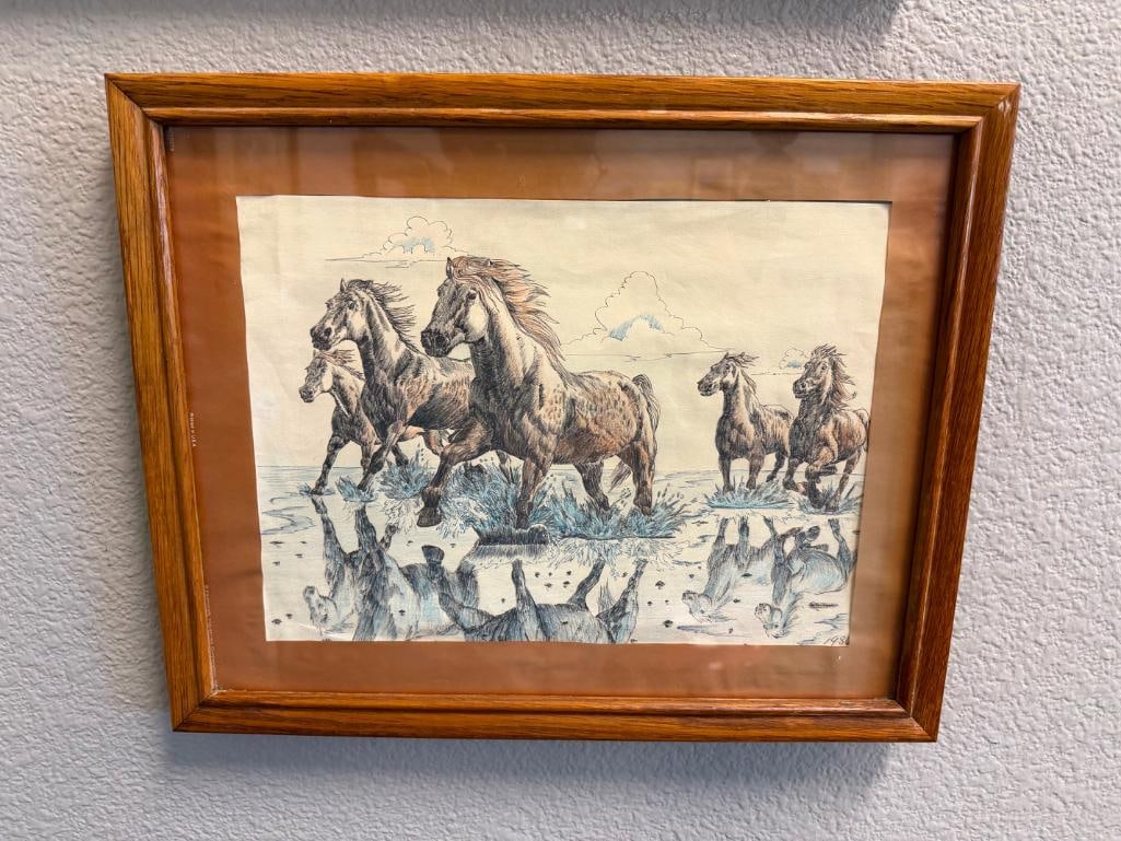 ORIGINAL PEN AND COLORED PENCIL WESTERN DRAWING DATED 1986 - 2