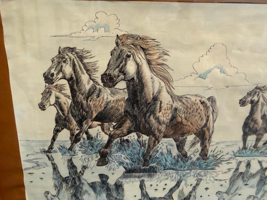 ORIGINAL PEN AND COLORED PENCIL WESTERN DRAWING DATED 1986 - 3
