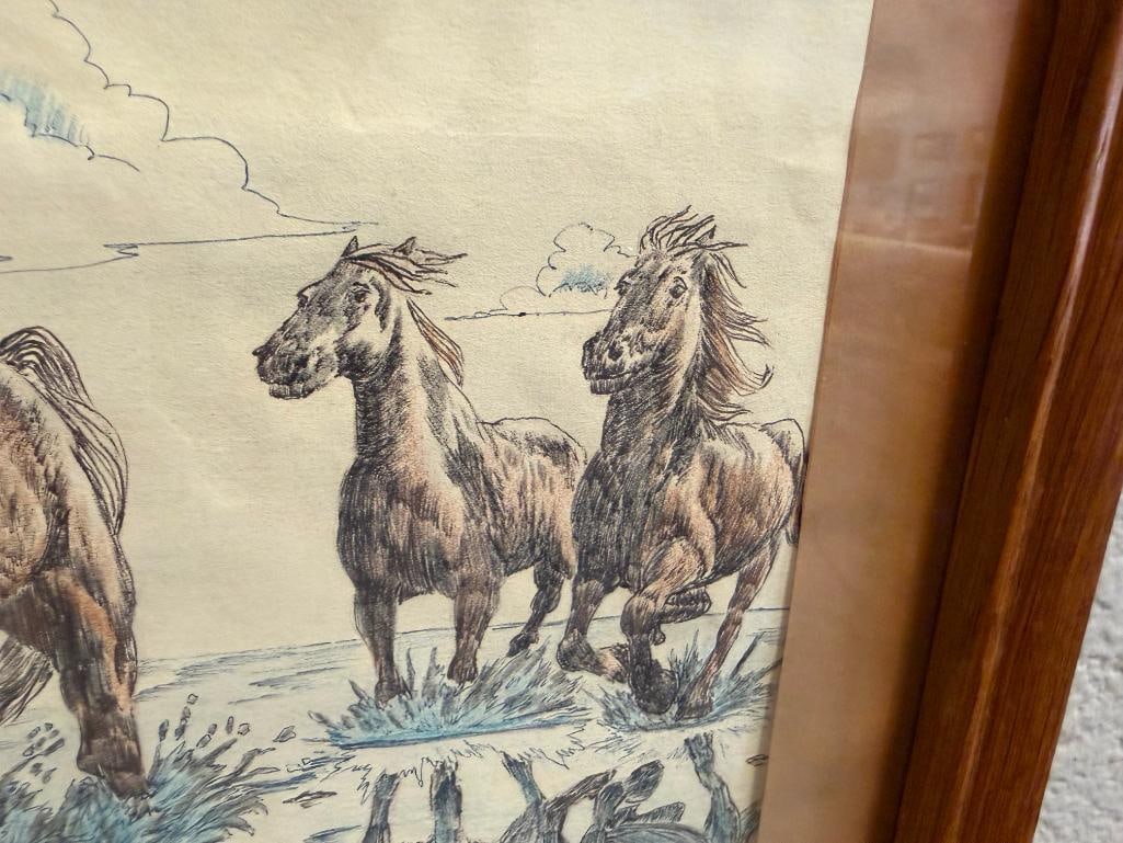 ORIGINAL PEN AND COLORED PENCIL WESTERN DRAWING DATED 1986 - 4