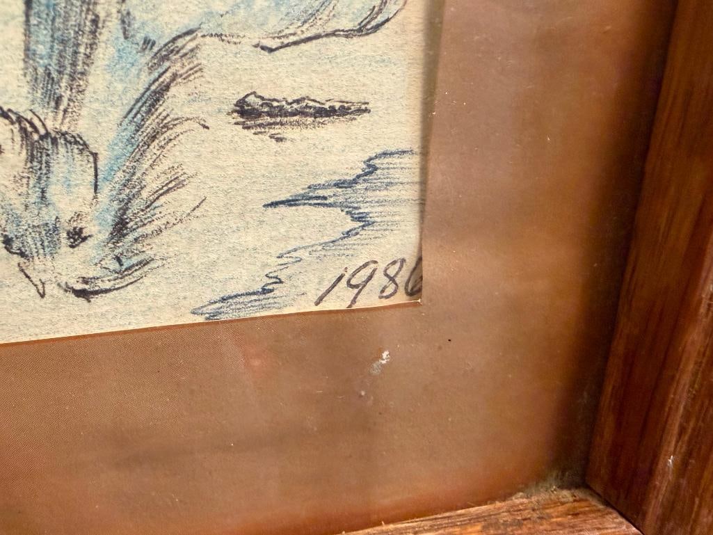 ORIGINAL PEN AND COLORED PENCIL WESTERN DRAWING DATED 1986 - 6