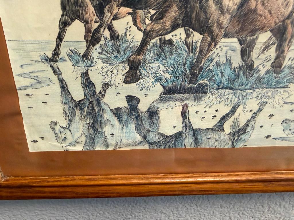 ORIGINAL PEN AND COLORED PENCIL WESTERN DRAWING DATED 1986 - 7