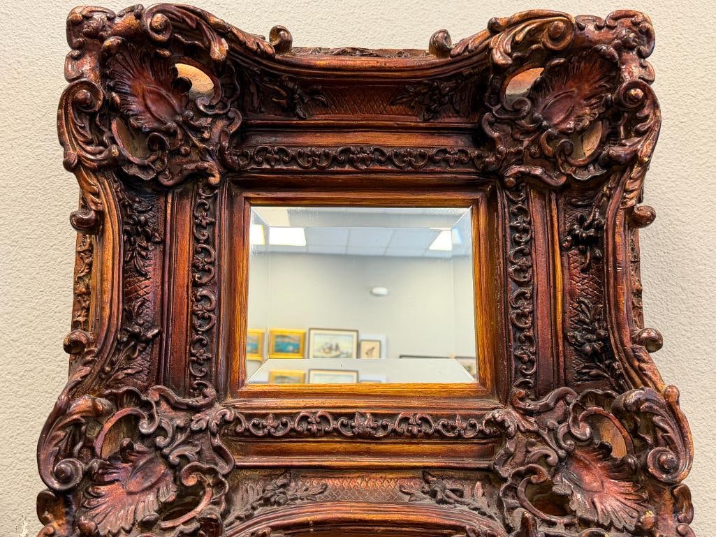BAROQUE STYLE ELABORATE FRAMED BEVELED MIRROR BRONZE TONED - 2