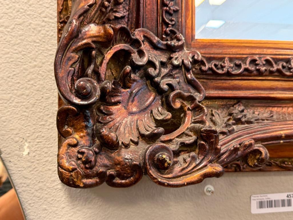 BAROQUE STYLE ELABORATE FRAMED BEVELED MIRROR BRONZE TONED - 3