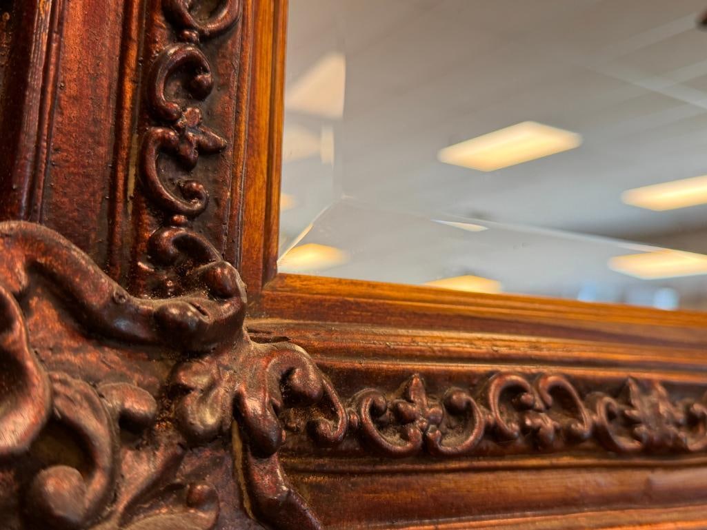 BAROQUE STYLE ELABORATE FRAMED BEVELED MIRROR BRONZE TONED - 4