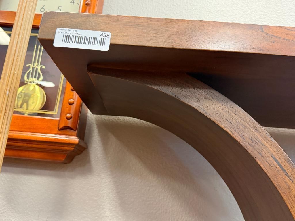 CONTEMPORARY WALNUT GRAIN FOYER / HALLWAY TABLE WITH LYRE STYLE BASE - 6