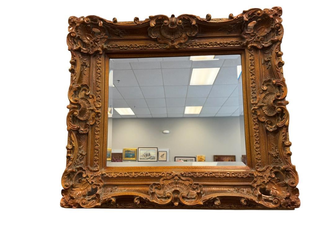 LARGE BAROQUE STYLE ELABORATE FRAMED BEVELED MIRROR BRONZE TONED (1 of 7)