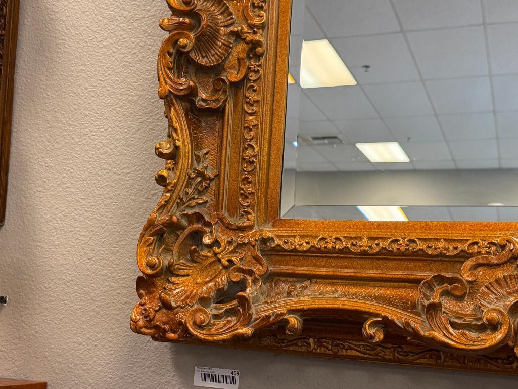LARGE BAROQUE STYLE ELABORATE FRAMED BEVELED MIRROR BRONZE TONED - 3