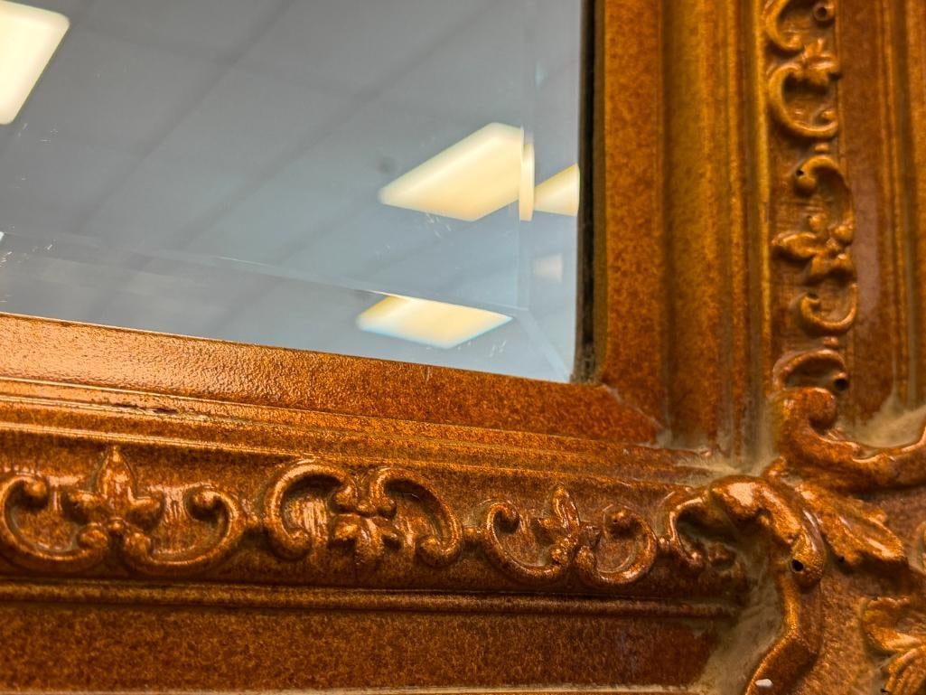 LARGE BAROQUE STYLE ELABORATE FRAMED BEVELED MIRROR BRONZE TONED - 5