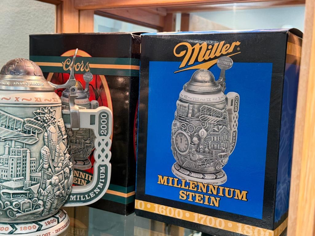 COORS AND MILLER MILLENIUM 2000 RELIEF STEINS MADE BY CERAMARTE IN BRAZIL LIMITED EDITION - 10