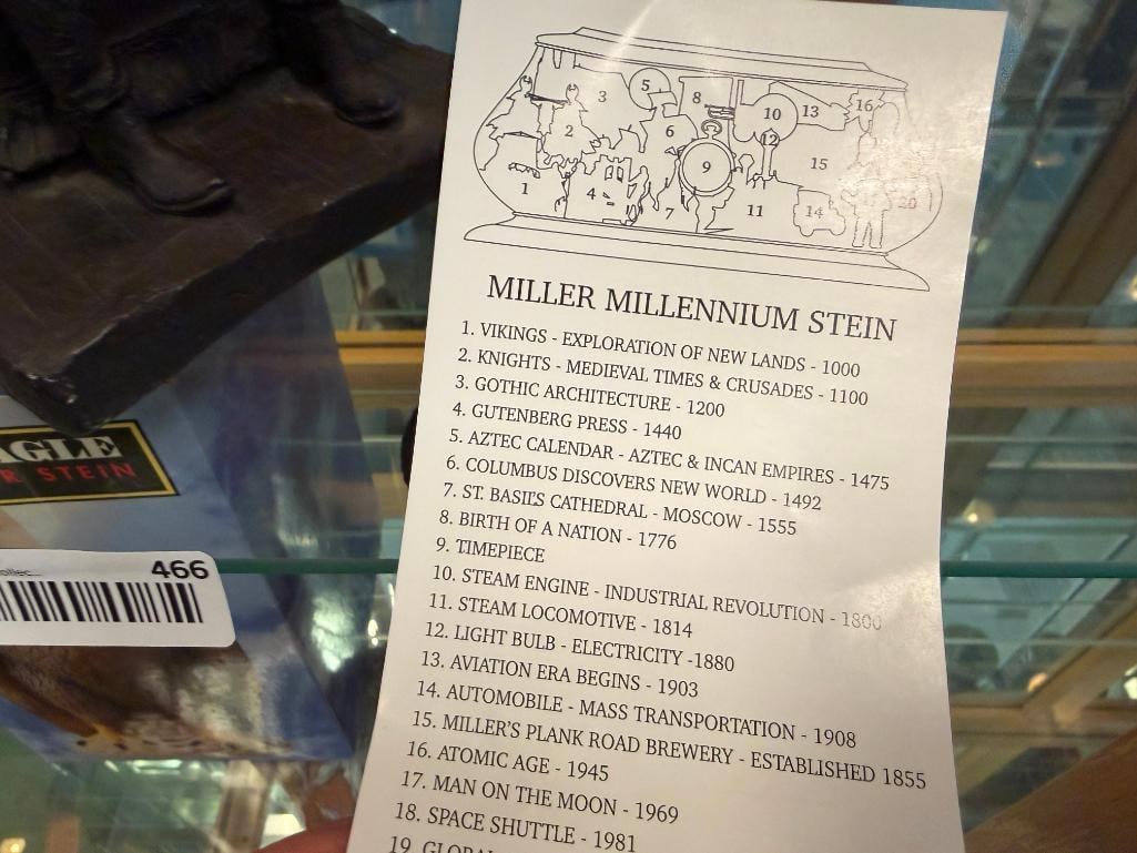 COORS AND MILLER MILLENIUM 2000 RELIEF STEINS MADE BY CERAMARTE IN BRAZIL LIMITED EDITION - 12