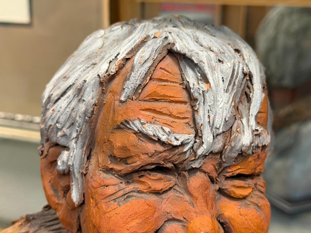 DAWSON SIGNED TERRACOTTA CLAY SCULPTURE BUST OF INDIGENOUS MAN - 4