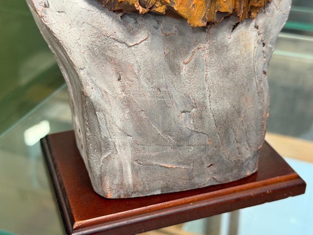 DAWSON SIGNED TERRACOTTA CLAY SCULPTURE BUST OF INDIGENOUS MAN - 5