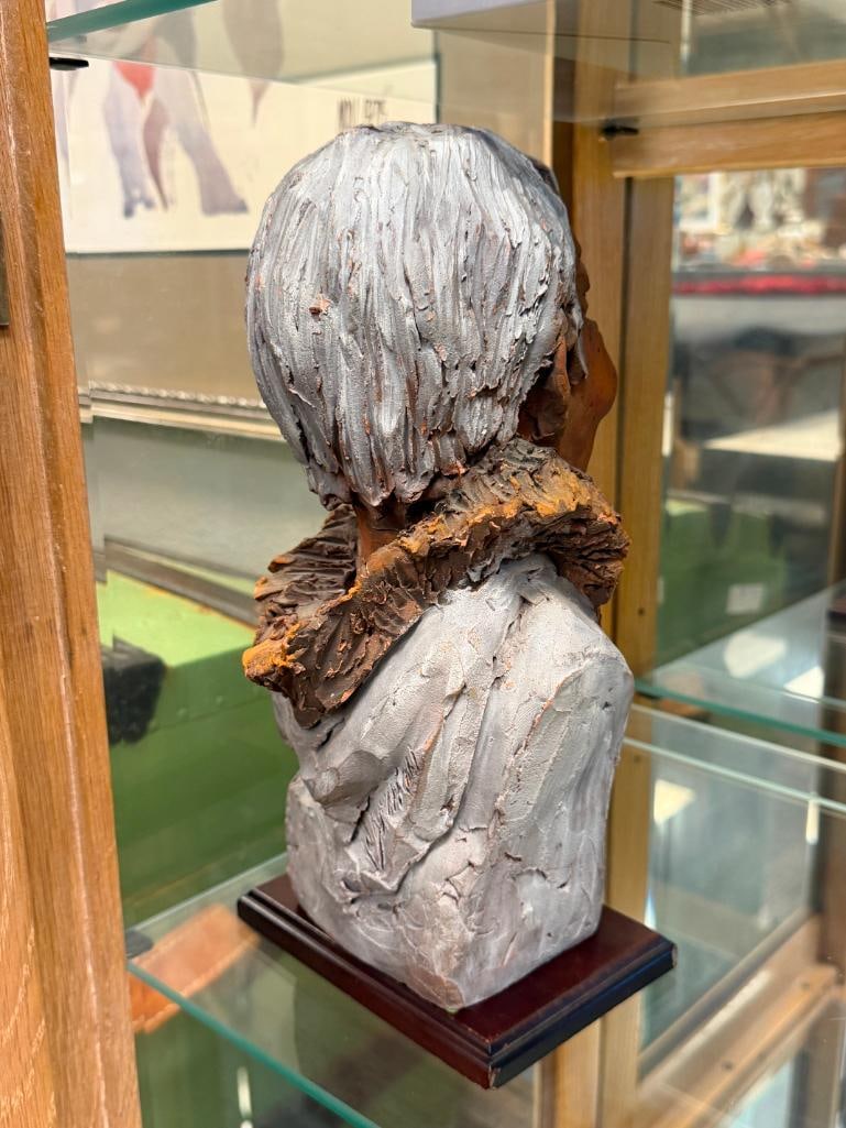 DAWSON SIGNED TERRACOTTA CLAY SCULPTURE BUST OF INDIGENOUS MAN - 6