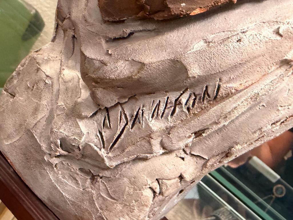 DAWSON SIGNED TERRACOTTA CLAY SCULPTURE BUST OF INDIGENOUS MAN - 8
