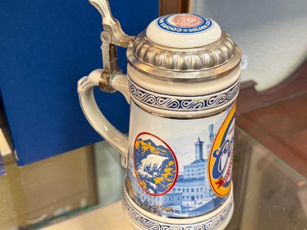 ANHEUSER-BUSCH PRE-PORHIBITION BEER STEIN AND COORS 125TH ANNIVERSARY STEIN - 12