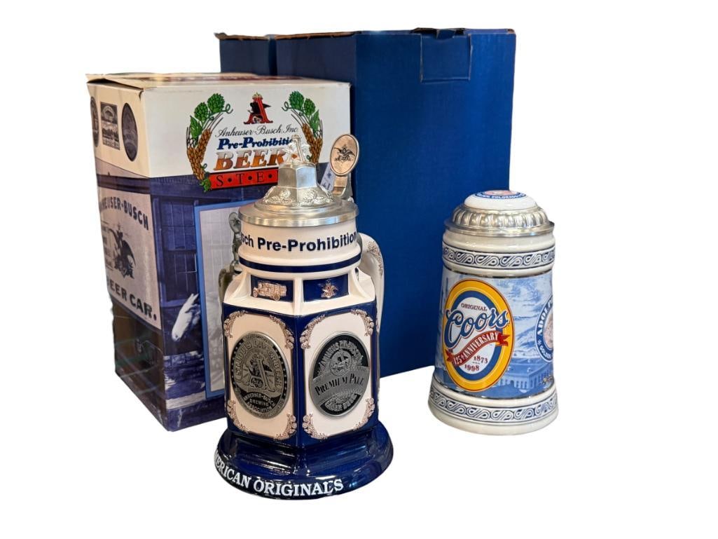 ANHEUSER-BUSCH PRE-PORHIBITION BEER STEIN AND COORS 125TH ANNIVERSARY STEIN (1 of 14)