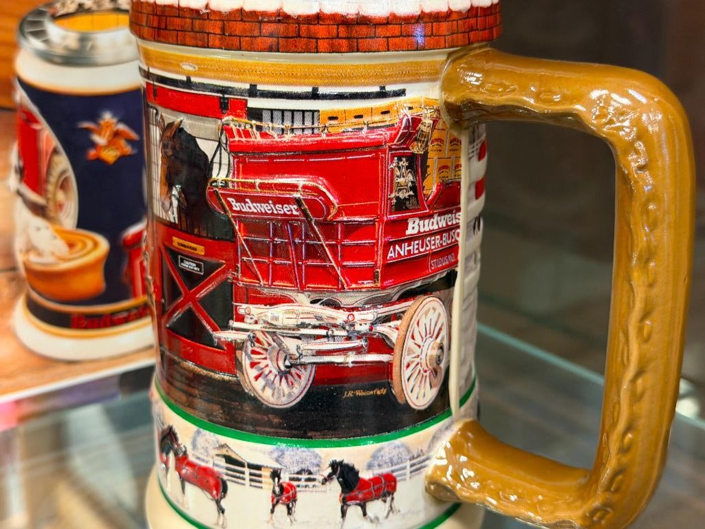 ANHEUSER-BUSCH / BUDWEISER RELIEF BEER STEINS THE CLYDESDALES AT HOME AND SEPERATED AT BIRTH - 10