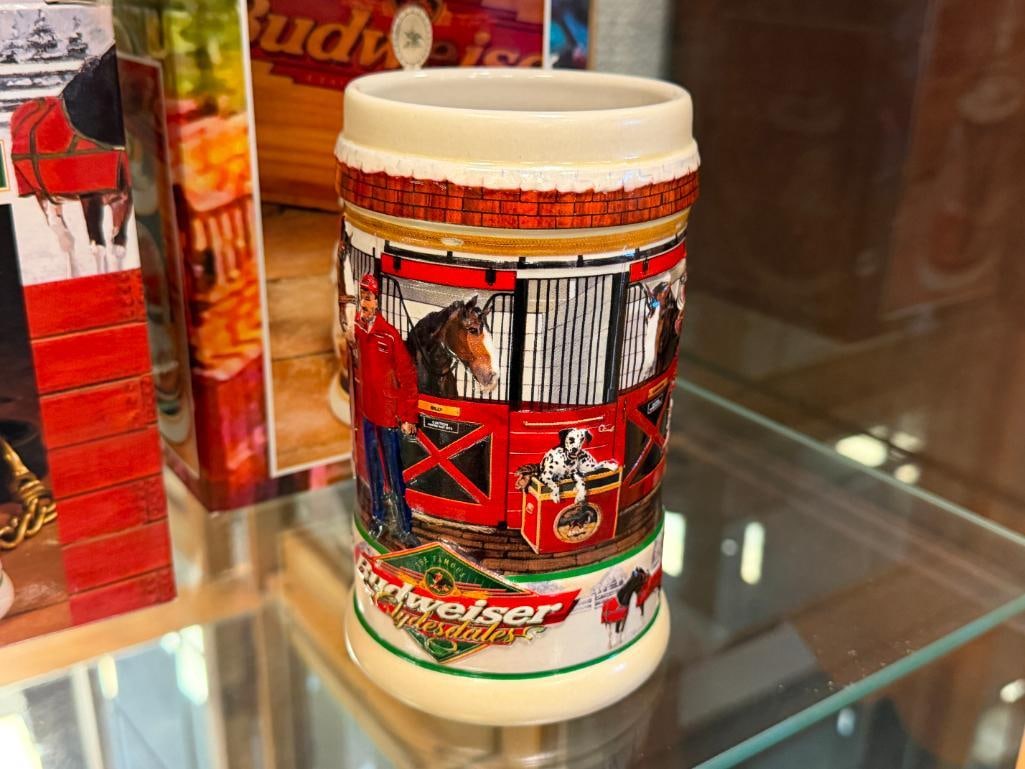 ANHEUSER-BUSCH / BUDWEISER RELIEF BEER STEINS THE CLYDESDALES AT HOME AND SEPERATED AT BIRTH - 8