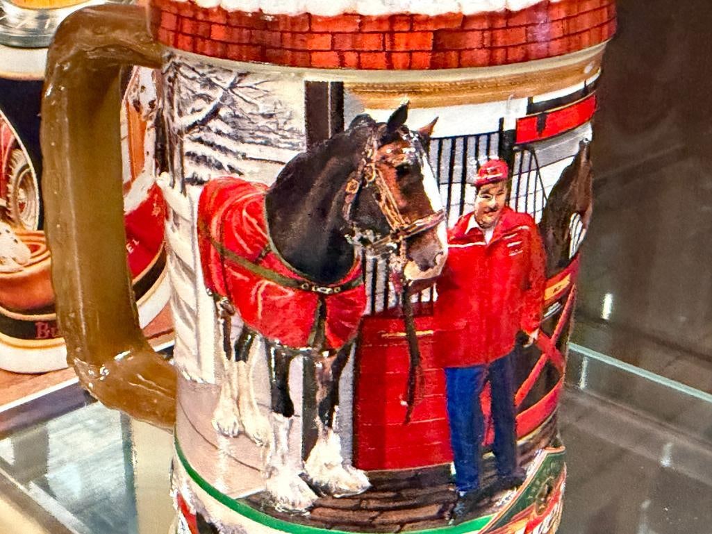 ANHEUSER-BUSCH / BUDWEISER RELIEF BEER STEINS THE CLYDESDALES AT HOME AND SEPERATED AT BIRTH - 9