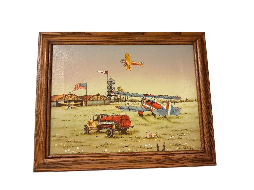C. CARSON TEXTURED SERIGRAPH ON CANVAS DEPICTING AMERICAN THEME W/ U.S. MAIL AND STANDARD MOTOR OIL - 2