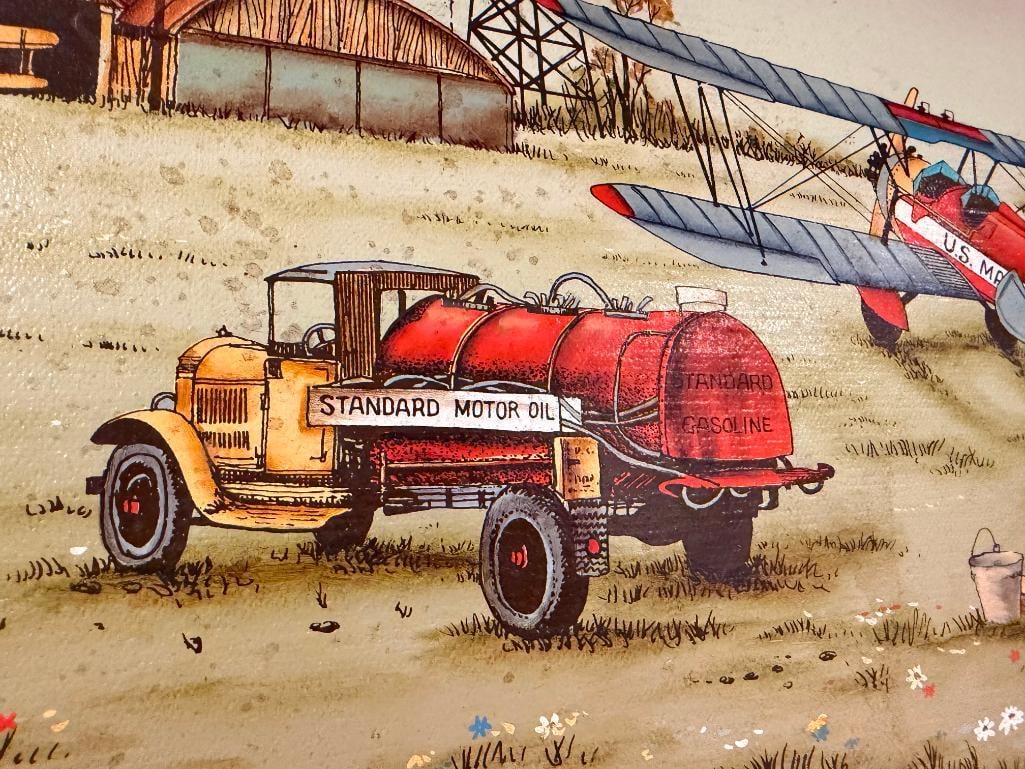 C. CARSON TEXTURED SERIGRAPH ON CANVAS DEPICTING AMERICAN THEME W/ U.S. MAIL AND STANDARD MOTOR OIL - 4
