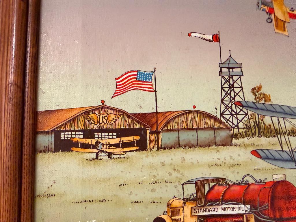 C. CARSON TEXTURED SERIGRAPH ON CANVAS DEPICTING AMERICAN THEME W/ U.S. MAIL AND STANDARD MOTOR OIL - 7