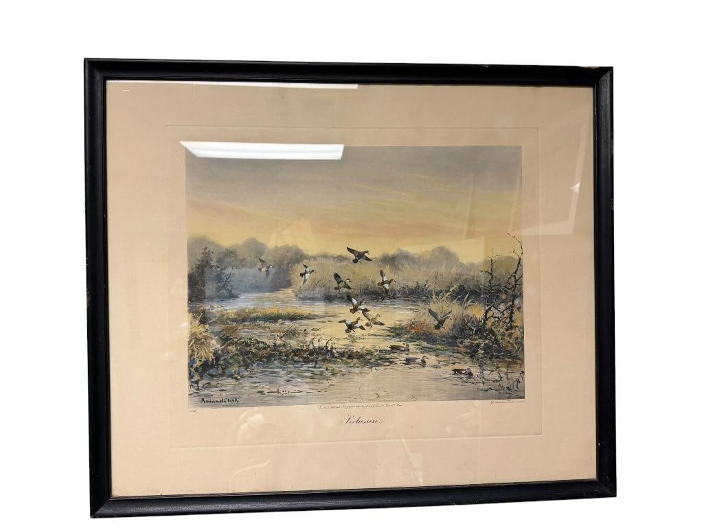 " SECLUSION " SIGNED AND NUMBERED ETCHING BY ROLAND CLARK DEPICTING A FLOCK OF BIRDS LANDING IN P... (1 of 10)