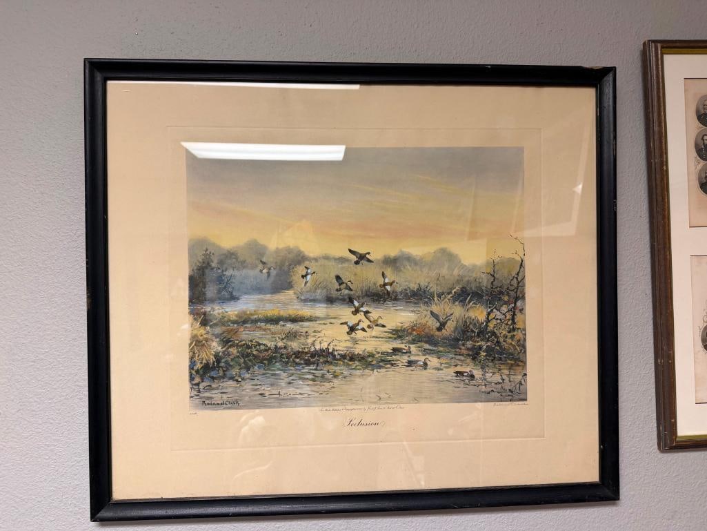 " SECLUSION " SIGNED AND NUMBERED ETCHING BY ROLAND CLARK DEPICTING A FLOCK OF BIRDS LANDING IN P... - 2