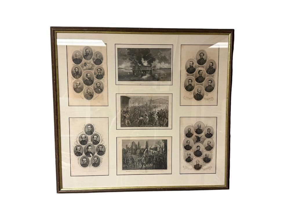 CIVIL WAR COLLAGE FEATURING ANTIQUE ENGRAVINGS BY H. WRIGHT AND PERINE OF UNION AND REBEL GENERALS (1 of 13)