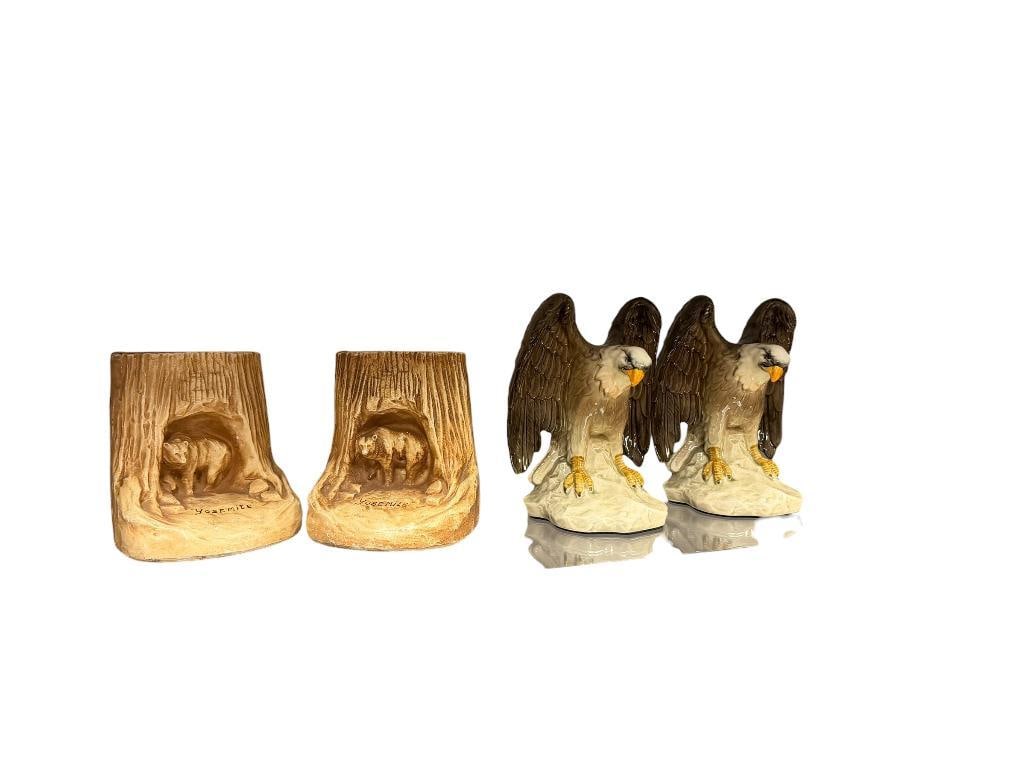 TWO PAIRS OF WILDLIFE BOOKENDS INCLUDING AMERICAN BALD EAGLE AND YOSEMITE BEAR IN THE WOODS (1 of 11)