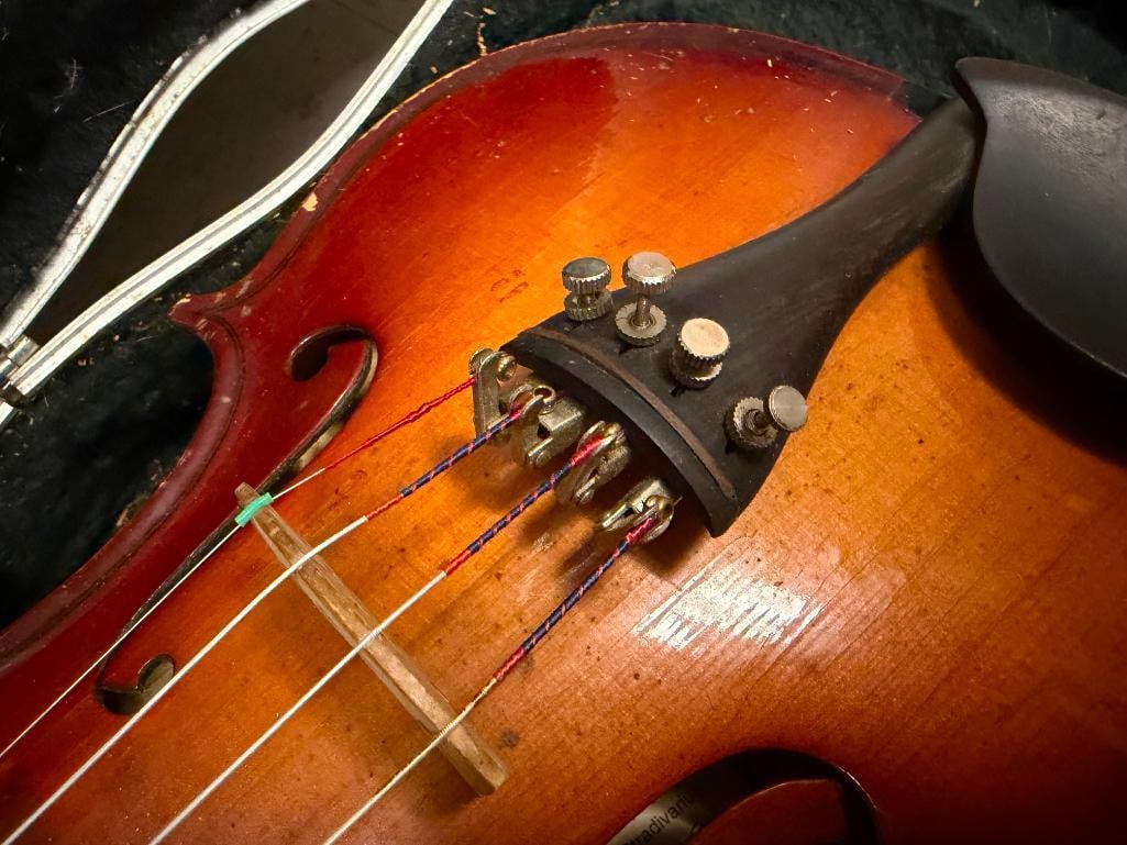 VINTAGE HELMUT GERHART HANDCRAFTED VIOLIN REPRODUCTION OF ANTONIOUS STRADIVARIUS WITH BOW - 6