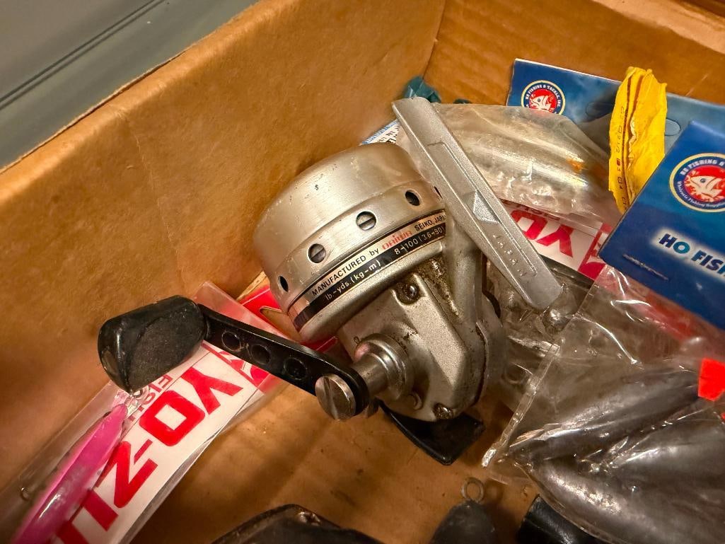 ASSORTED VINTAGE FISHING REELS AND TACKLE - 8