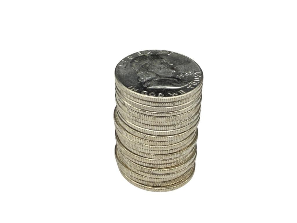 $10 ROLL OF U.S. 1963 BRILLIANT UNCIRCULATED FRANKLIN SILVER HALF DOLLARS BU: 90% SILVER