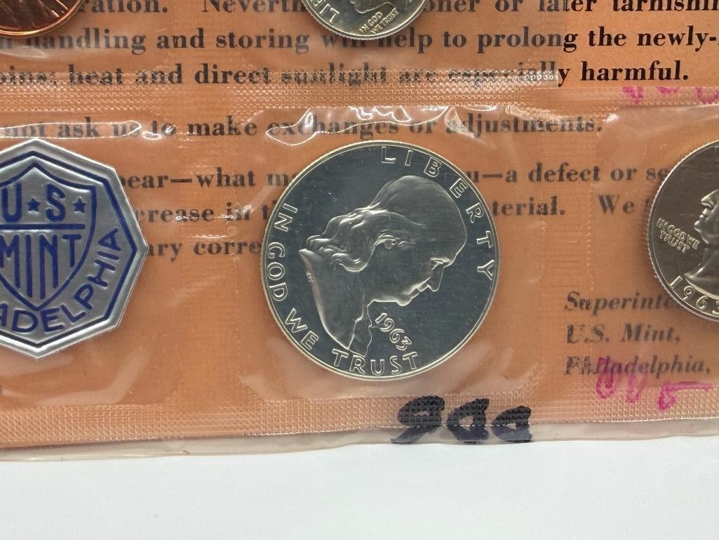 1963 U.S. MINT PROOF SET INCLUDING THREE 90% SILVER COINS BUT MISSING THE JEFFERSON NICKEL - 3